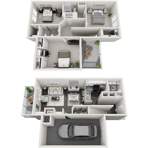 Floor plan for 3 beds, 3 baths, 1451 sqft
