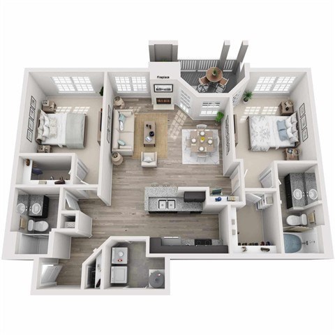 Floor plan for 2 beds, 2 baths, 1117 sqft