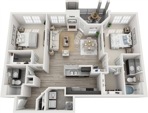 Floor plan for 2 beds, 2 baths, 1117 sqft