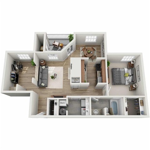 Floor plan for 1 bed, 1 bath, 790 sqft