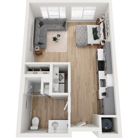 Floor plan for studio, 1 bath, 505 sqft