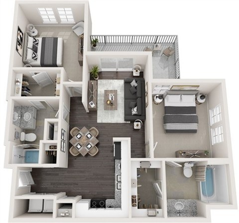 Floor plan for 2 beds, 2 baths, 1014 sqft
