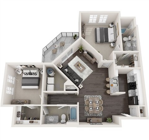 Floor plan for 2 beds, 2 baths, 1224 sqft