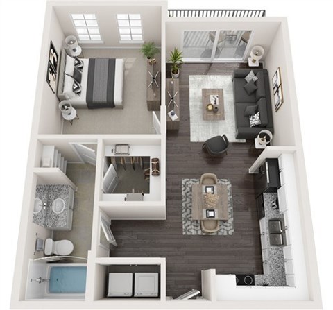 Floor plan for 1 bed, 1 bath, 720 sqft