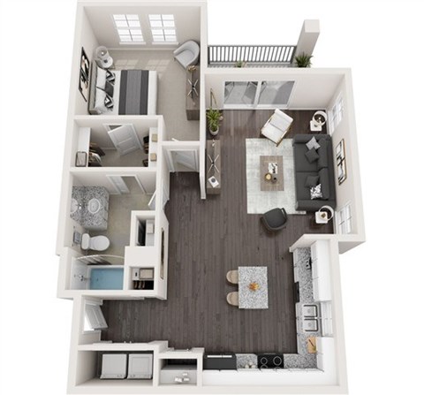 Floor plan for 1 bed, 1 bath, 839 sqft