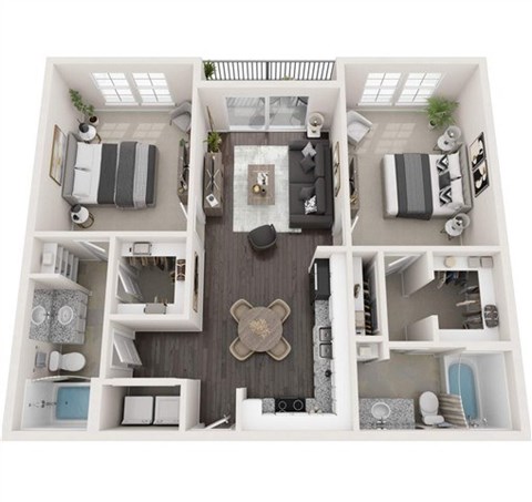 Floor plan for 2 beds, 2 baths, 1079 sqft