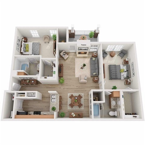 Floor plan for 2 beds, 2 baths, 1190 sqft