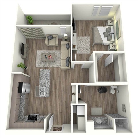 Floor plan for 1 bed, 1 bath, 756 sqft