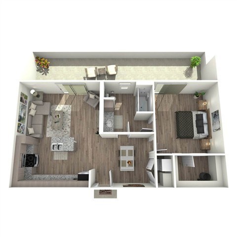 Floor plan for 1 bed, 1 bath, 752 sqft
