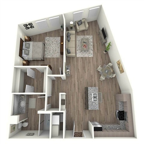 Floor plan for 1 bed, 1 bath, 939 sqft