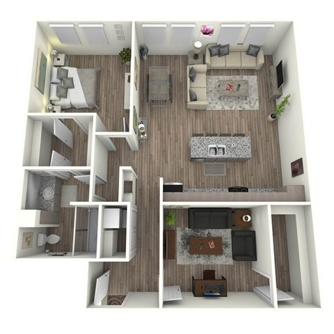 Floor plan for 1 bed, 1 bath, 1057 sqft