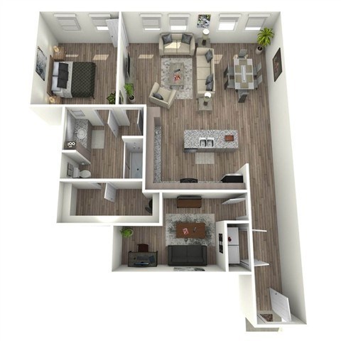 Floor plan for 1 bed, 1 bath, 1230 sqft