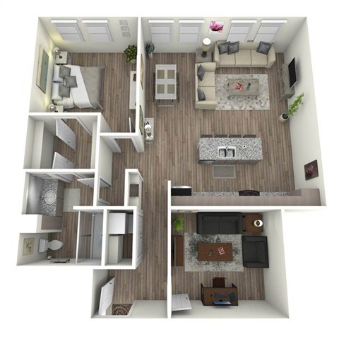 Floor plan for 1 bed, 1 bath, 1351 sqft