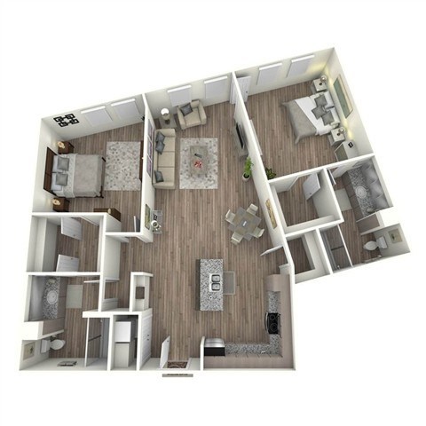 Floor plan for 2 beds, 2 baths, 1383 sqft
