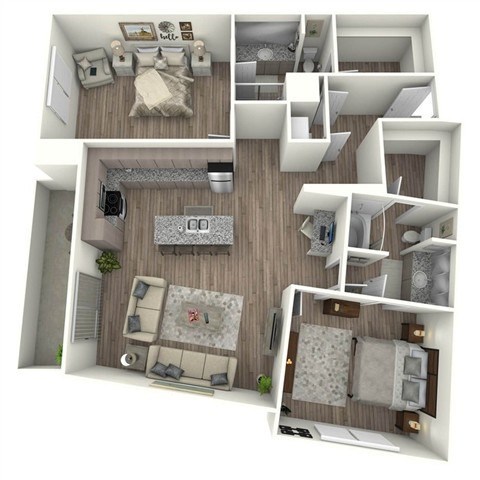 Floor plan for 2 beds, 2 baths, 1429 sqft