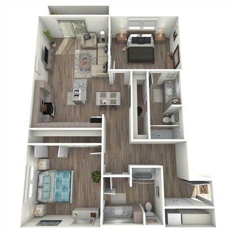 Floor plan for 2 beds, 2 baths, 1140 sqft