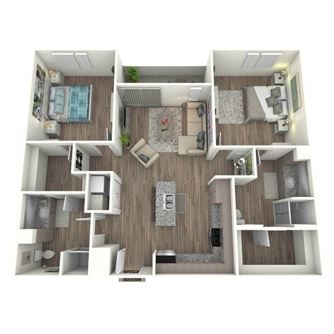 Floor plan for 2 beds, 2 baths, 1073 sqft