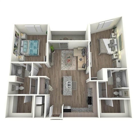 Floor plan for 2 beds, 2 baths, 1081 sqft