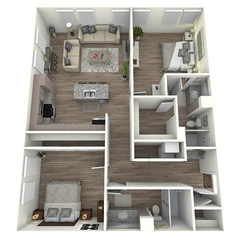 Floor plan for 2 beds, 2 baths, 1192 sqft