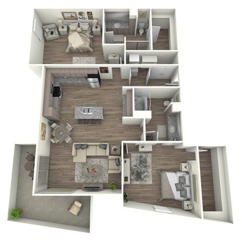 Floor plan for 2 beds, 2 baths, 1211 sqft