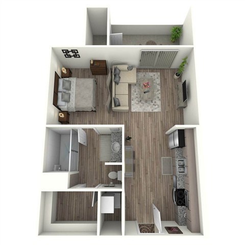 Floor plan for studio, 1 bath, 606 sqft