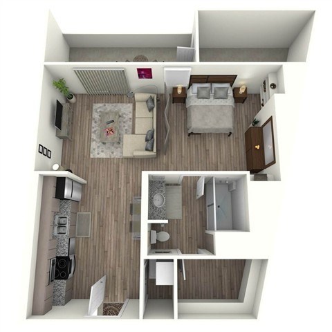 Floor plan for studio, 1 bath, 651 sqft