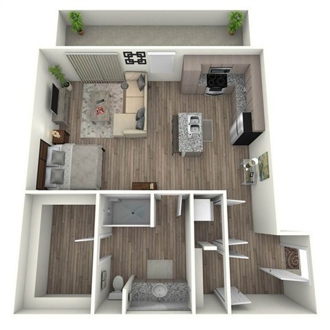Floor plan for studio, 1 bath, 740 sqft
