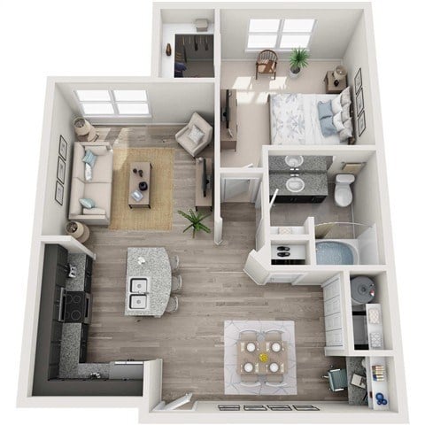 Floor plan for 1 bed, 1 bath, 850 sqft