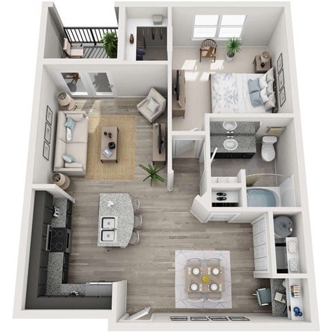 Floor plan for 1 bed, 1 bath, 825 sqft