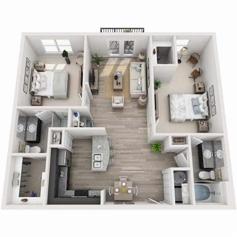 Floor plan for 2 beds, 2 baths, 1200 sqft