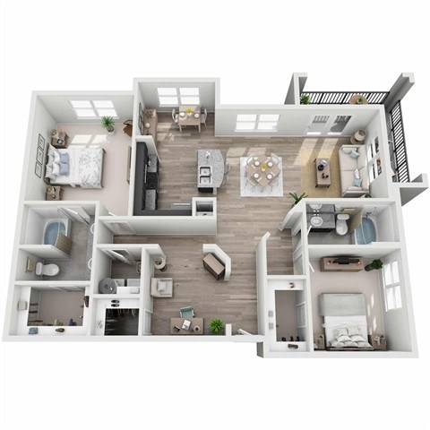 Floor plan for 2 beds, 2 baths, 1600 sqft
