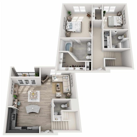 Floor plan for 2 beds, 2.5 baths, 1525 sqft