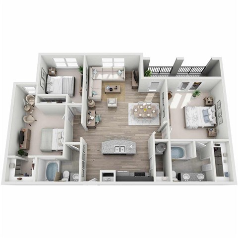 Floor plan for 3 beds, 2 baths, 1425 sqft