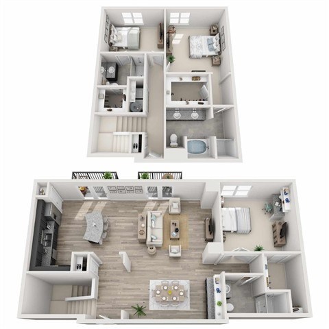 Floor plan for 3 beds, 3 baths, 1975 sqft