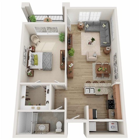 Floor plan for 1 bed, 1 bath, 752 sqft