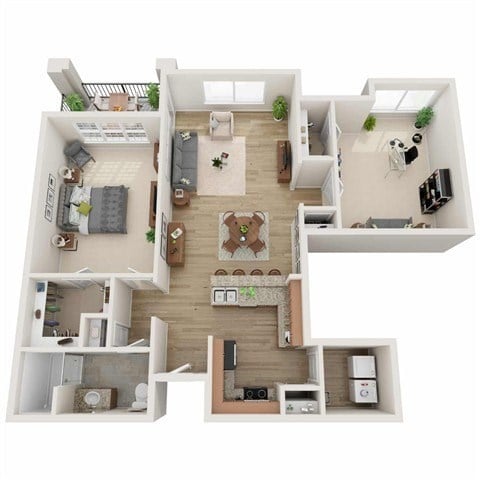 Floor plan for 1 bed, 1 bath, 978 sqft