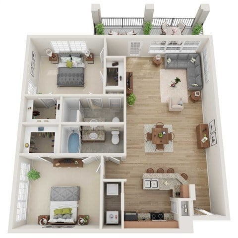 Floor plan for 2 beds, 2 baths, 1250 sqft