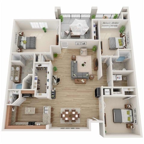 Floor plan for 3 beds, 2 baths, 1895 sqft