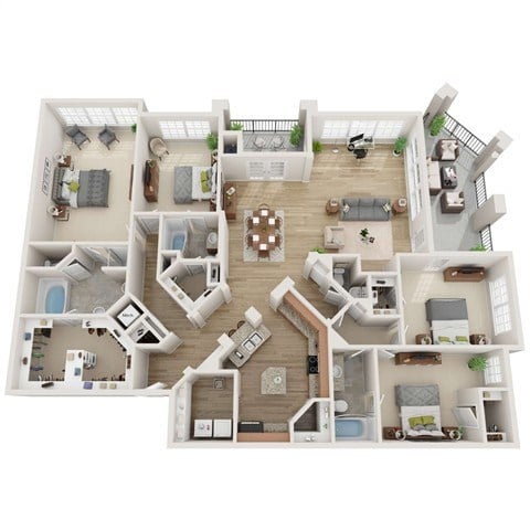 Floor plan for 4 beds, 3 baths, 2322 sqft