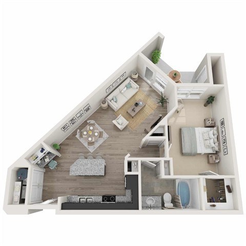 Floor plan for 1 bed, 1 bath, 773 sqft