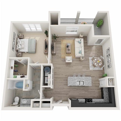 Floor plan for 1 bed, 1 bath, 861 sqft