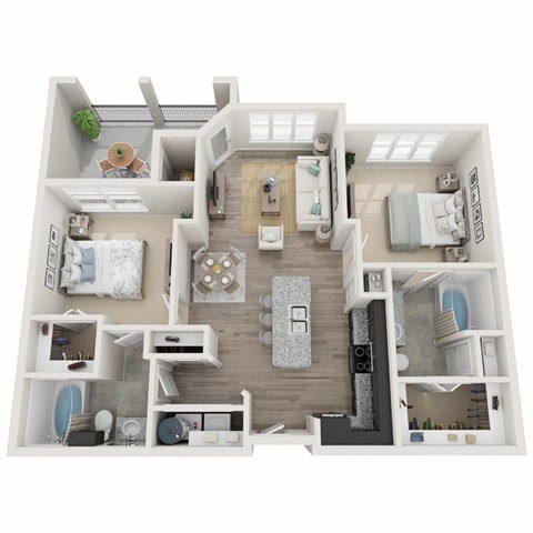 Floor plan for 2 beds, 2 baths, 974 sqft