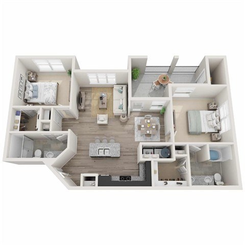 Floor plan for 2 beds, 2 baths, 1023 sqft