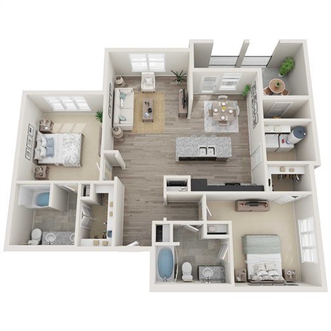 Floor plan for 2 beds, 2 baths, 1180 sqft