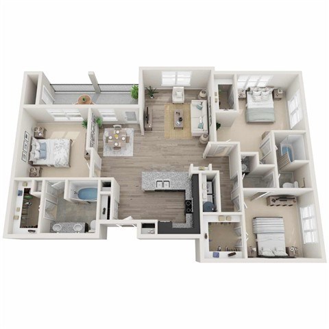 Floor plan for 3 beds, 2 baths, 1469 sqft