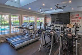 Cincinnati apartment for rent - A gym with treadmills, elliptical machines, and a motivational poster.
