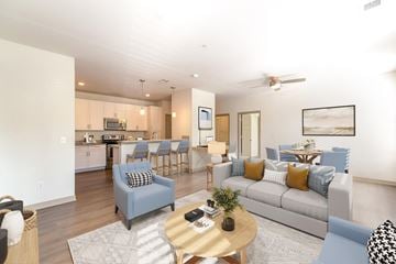 Prospect apartment for rent - A living room with a grey couch and a coffee table.