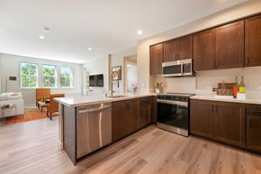 Santa Rosa apartment for rent - A modern kitchen with wooden cabinets and stainless steel appliances.