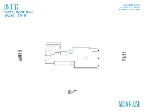 Floor plan for studio, 1 bath, 379 sqft