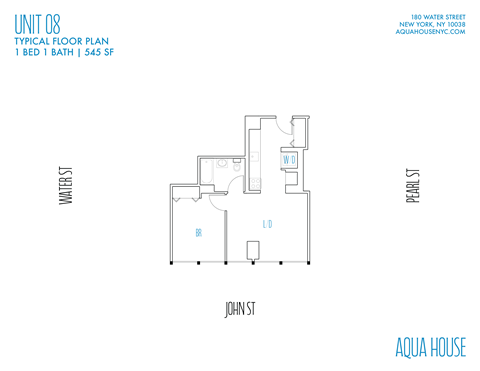 Floor plan for 1 bed, 1 bath, 545 sqft